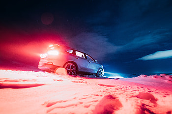 Night, Snow, Cars, Car, Starry Sky HD wallpaper
