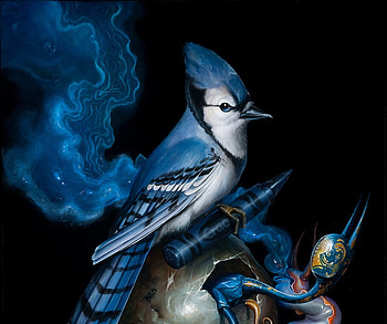 Bluejay, mockingjay, blue, white, black, art, bird, greg simkins, fantasy, luminos, pasari HD wallpaper