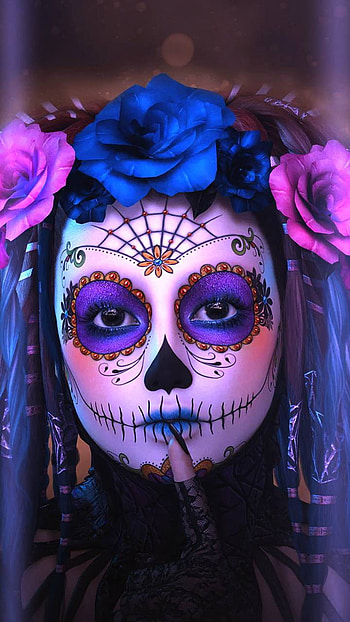 flower, face, artistic, sugar skull HD phone wallpaper