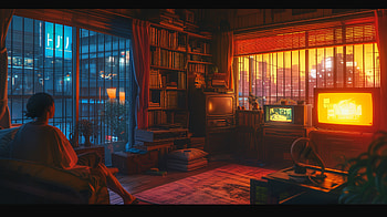 Lofi Evening Ambiance, lofi, interior, Cozy, retro, cityscape HD wallpaper