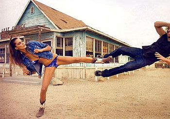 The Cowgirl Kick..., style, cowgirl, fun, kick, brunettes, outdoors, girls, women, models, boots, western, female HD wallpaper