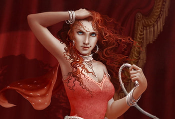 Curtain Call, earrings, rope, fantasy, red, collar, redhead, beauty, female HD wallpaper