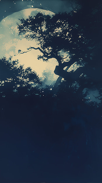 Moonlit Silhouette - , night view, moon, tree, moonlight, night HD phone wallpaper
