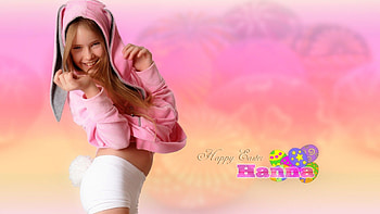 Happy Easter, girl, easter, small, rabbit HD wallpaper