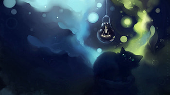 Art, Cat, Lamp, Fright, Apofiss HD wallpaper
