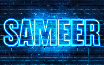 Sameer, , with names, Sameer name, blue neon lights, Happy Birtay Sameer, popular arabic male names, with Sameer name HD wallpaper