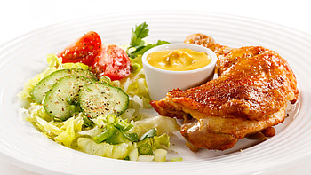 Chicken leg and vegetables, Mustard (Food) HD wallpaper
