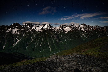 Landscape, Nature, Mountains, Night, Vertex, Starry Sky, Tops HD wallpaper