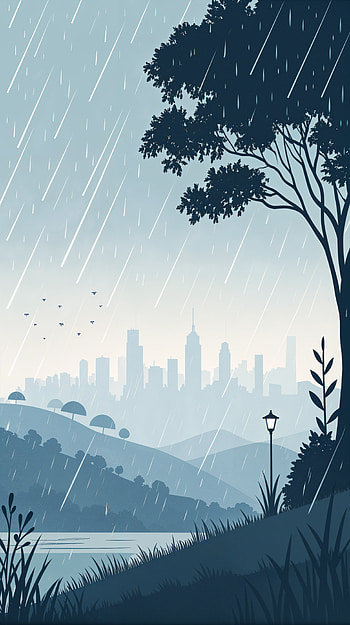 Silhouetted Cityscape in Rain — , landscape, rain, cityscape, silhouette HD phone wallpaper