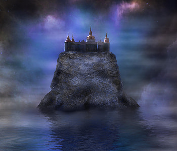Mystic Castle, night, sea, mystic, abstract, castle, water HD wallpaper