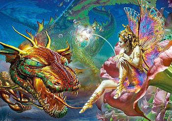 elf and dragon, gragon, abrtact, elf, fantasy HD wallpaper