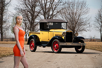 1931 Ford Model A Roadster Pickup, model, 1931, trucks, ford, blonde, dress HD wallpaper