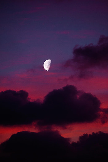 Nature, Sunset, Sky, Clouds, Moon, Full Moon HD phone wallpaper