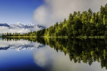 Mountains Lake, New Zealand, Reflection, Forest, Trees HD wallpaper