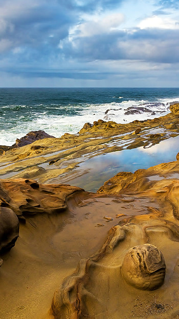 Stone beach waves, Captivating coastline, Oceanic splendor, Nature's glory HD phone wallpaper
