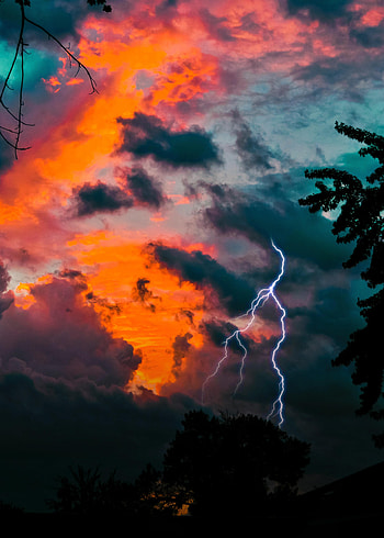 Nature, Sky, Twilight, Clouds, Lightning, Dusk, Mainly Cloudy, Overcast HD phone wallpaper