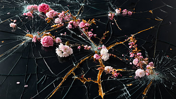 Shattered Petals on Glass — Pink Aesthetic Quad, Broken Screen, Aesthetic, Pink Flower, Glass HD wallpaper