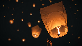 Night sky lanterns, Ethereal atmosphere, Floating wishes, Magical sight HD wallpaper