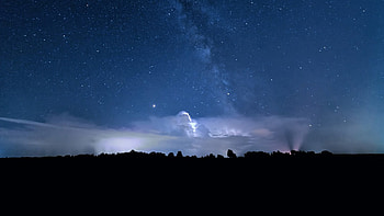 Milky Way, clouds, trees, sky, stars, forest, evening HD wallpaper