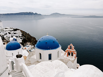 Rooftop, coast, Santorini HD wallpaper