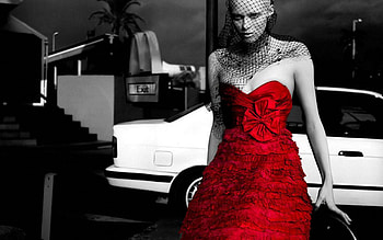 Red on White, fashion, model, red, veil, beauty, female HD wallpaper