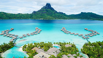 Bora Bora Island, French Polynesia, Southern Pacific Ocean, Resort bungalows HD wallpaper