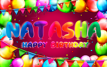 Happy Birtay Natasha, , colorful balloon frame, Natasha name, purple background, Natasha Happy Birtay, Natasha Birtay, popular american female names, Birtay concept, Natasha HD wallpaper