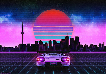 Retro Wave Lamborghini Neon City , retrowave, lamborghini, cars, artwork, artist, digital-art, neon, deviantart HD wallpaper