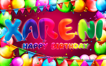 Happy Birtay Xareni, , colorful balloon frame, Xareni name, purple background, Xareni Happy Birtay, Xareni Birtay, popular mexican female names, Birtay concept, Xareni HD wallpaper