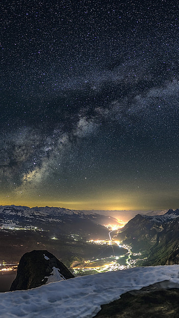 starry sky, nature, landscape, alps, mountain, star, night HD phone wallpaper