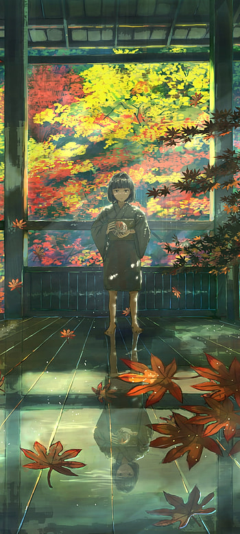 kimono, child, fall, Anime, girl, anime girl, autumn anime HD phone wallpaper