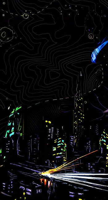 Dark Night City, amoled, art, neon, black, paint, lines HD phone wallpaper