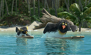 Big Z & Cody, water, penguin, surfer, surfing, movie, surf's up HD wallpaper