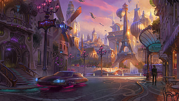 Overwatch Paris, city, paris, car, pink, eiffel tower, fantasy, overwatch, street, world, game, luminos HD wallpaper