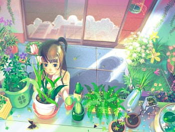 Beautiful Balcony, orginal, room, flowers, girl, greens, balcony HD wallpaper