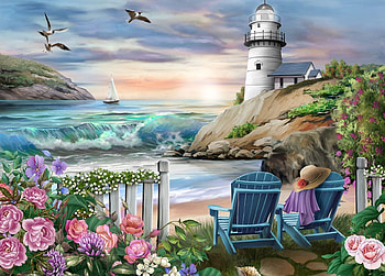 Lovely Day, HOUSE, LIGHT, PAINTING, SEA, BEACH HD wallpaper