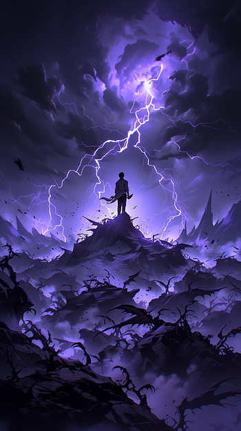 Purple Lightning — Sung Jin‑Woo's Aura Farming, purple anime, Solo Leveling, Sung Jin-Woo, lightning, aura farming HD phone wallpaper