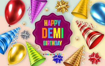 Happy Birtay Demi, , Birtay Balloon Background, Demi, creative art, Happy Demi birtay, silk bows, Demi Birtay, Birtay Party Background HD wallpaper