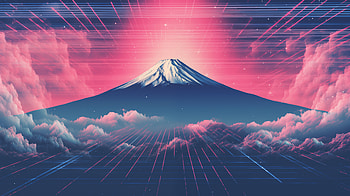 Mount Fuji Neon Glow, Mount Fuji, mountain, cloud, Digital Art HD wallpaper