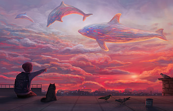 Dolphins Sky Clouds , dolphin, artist, artwork, digital-art, artstation HD wallpaper