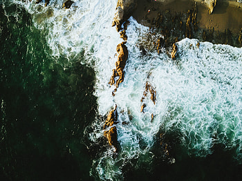 Coast, sea waves, aerial view HD wallpaper