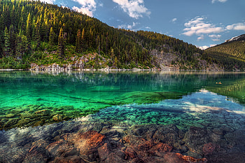 cheer-up., clouds, trees, sky, nature, clear, water, rocks, mountain HD wallpaper