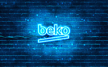 Beko blue logo, , blue brickwall, Beko logo, brands, Beko neon logo, Beko HD wallpaper