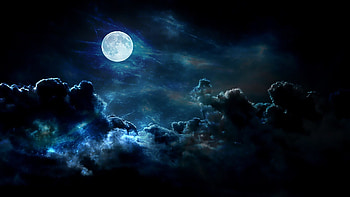 BIG BLUE Clouds Nature Night Moon SKIES FULL Background HD wallpaper