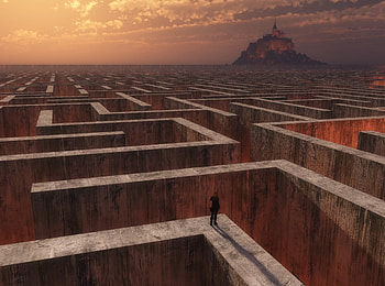 the Purgatory, abstract, cg, fantasy, maze, , girl, castle, mountain HD wallpaper