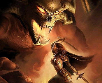 The Battle, warrior, demon, female HD wallpaper