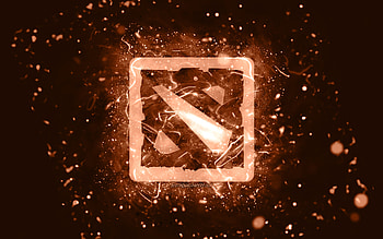 Dota 2 brown logo, , brown neon lights, creative, brown abstract background, Dota 2 logo, online games, Dota 2 HD wallpaper