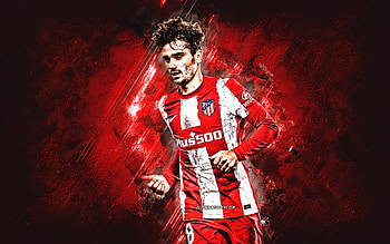 Antoine Griezmann, Atletico Madrid, French footballer, portrait, red stone background, La Liga, Spain, football HD wallpaper