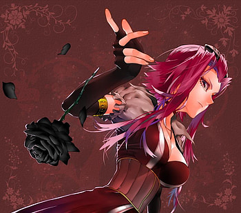 The Black Rose, yu gi oh, long hair, akiza, rose, petals, flower, pink eyes, female, 5ds, girl, gloves, pink hair, anime girl, akiza izinski, anime, izayoi aki, yu gi oh 5ds HD wallpaper