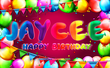 Happy Birtay Jaycee, , colorful balloon frame, Jaycee name, purple background, Jaycee Happy Birtay, Jaycee Birtay, popular american female names, Birtay concept, Jaycee HD wallpaper
